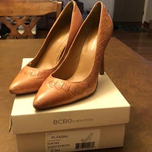 BCBG tan high heels